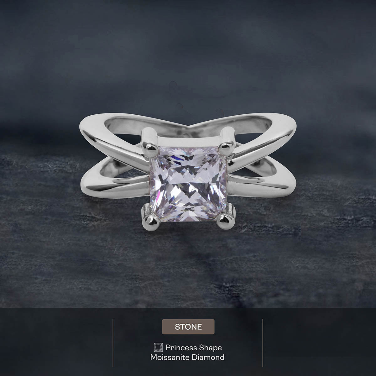 Princess Cut Moissanite Engagement Ring Criss Cross X Design