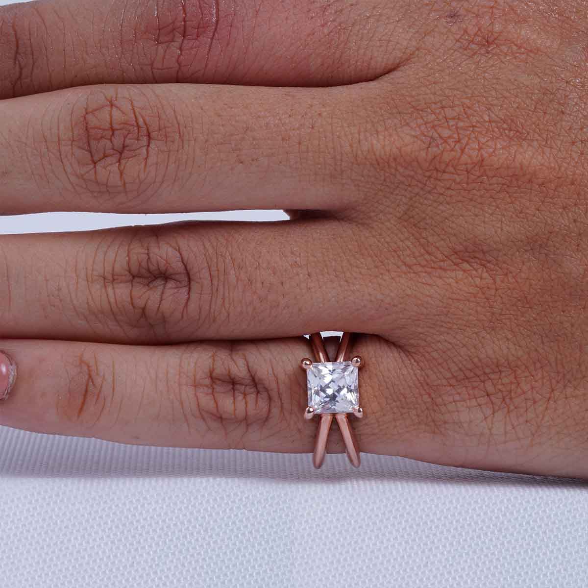 Princess Cut Moissanite Engagement Ring Criss Cross X Design