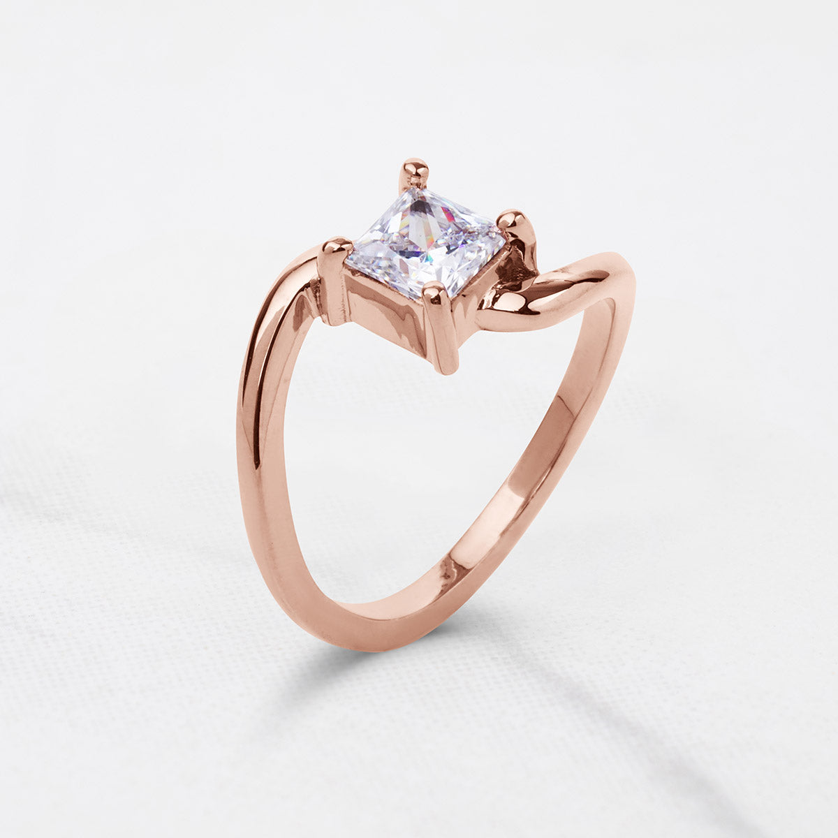 Princess Cut Solitaire Moissanite Twisted Engagement Promise Wedding Ring White Rose Gold