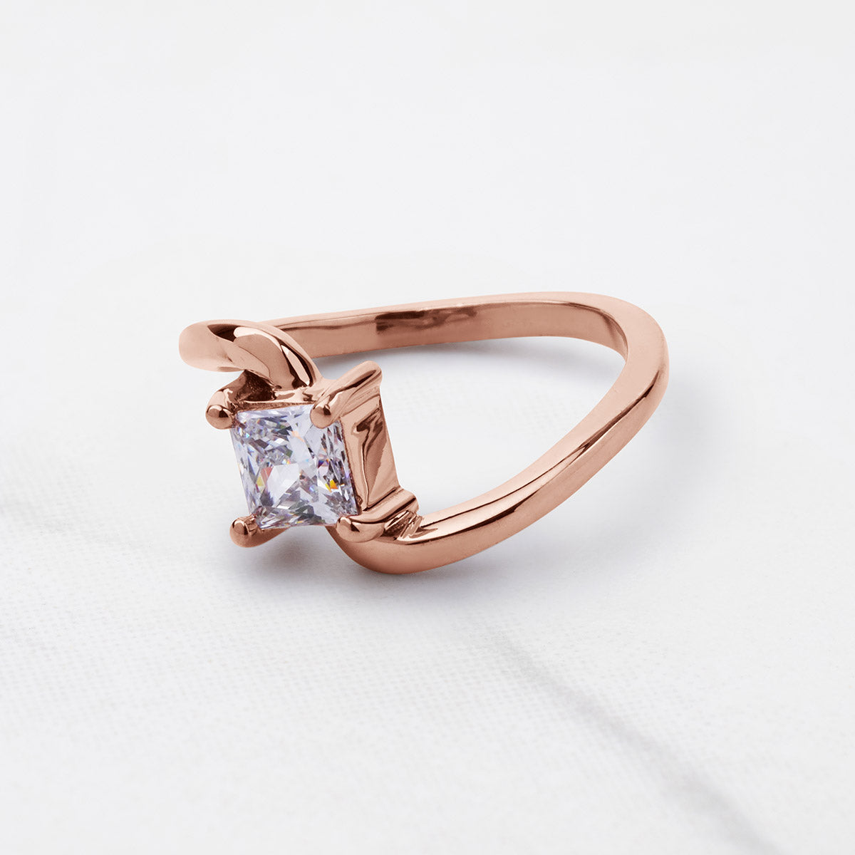 Princess Cut Solitaire Moissanite Twisted Engagement Promise Wedding Ring White Rose Gold