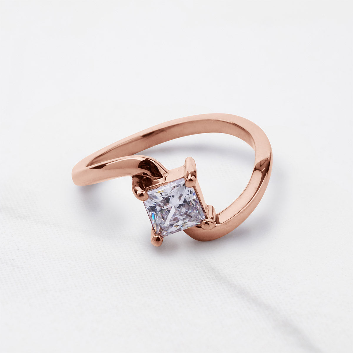 Princess Cut Solitaire Moissanite Twisted Engagement Promise Wedding Ring White Rose Gold