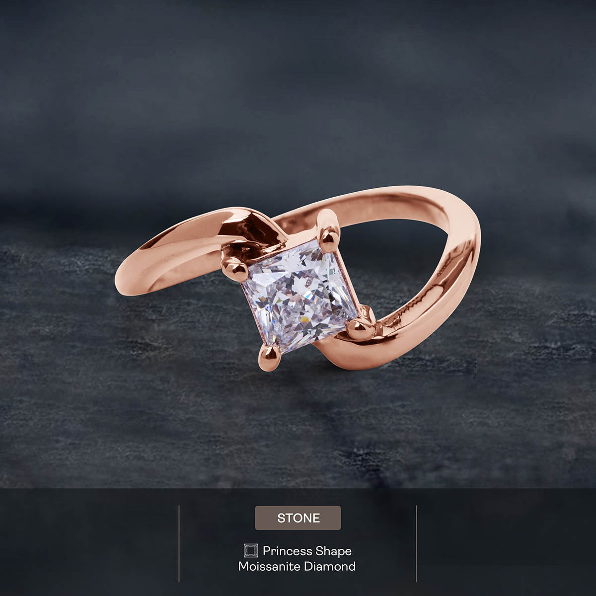 Princess Cut Solitaire Moissanite Twisted Engagement Promise Wedding Ring White Rose Gold