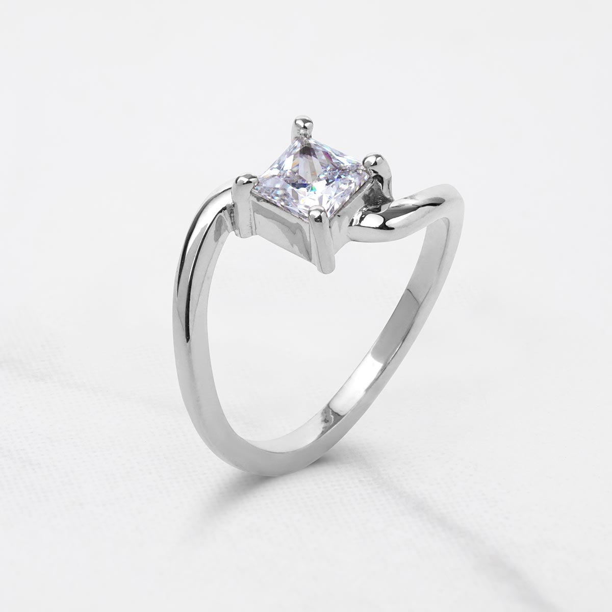 Princess Cut Solitaire Moissanite Twisted Engagement Promise Wedding Ring White Rose Gold