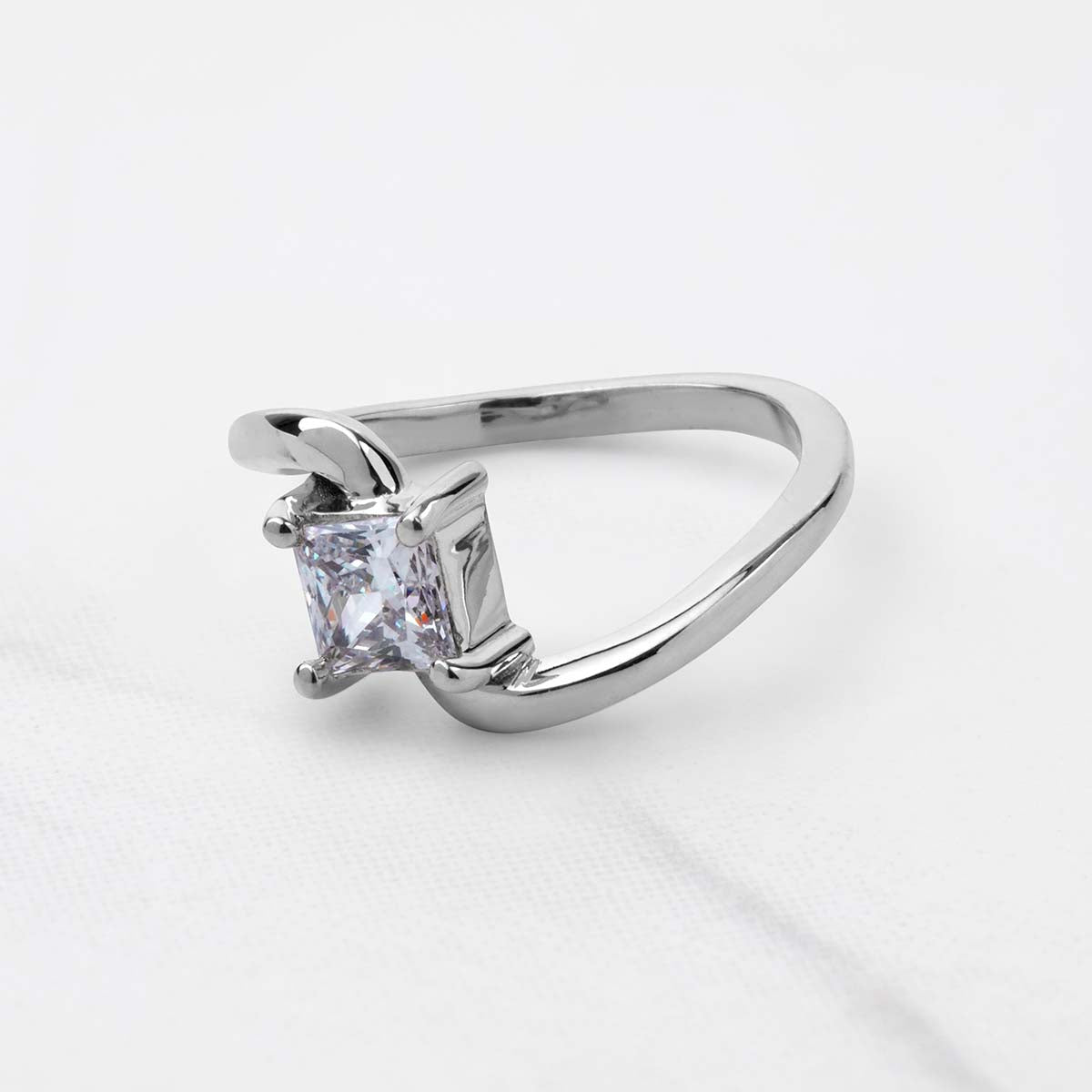 Princess Cut Solitaire Moissanite Twisted Engagement Promise Wedding Ring White Rose Gold