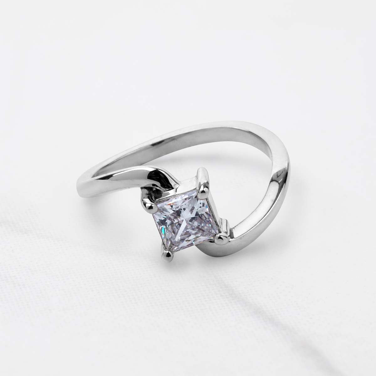 Princess Cut Solitaire Moissanite Twisted Engagement Promise Wedding Ring White Rose Gold