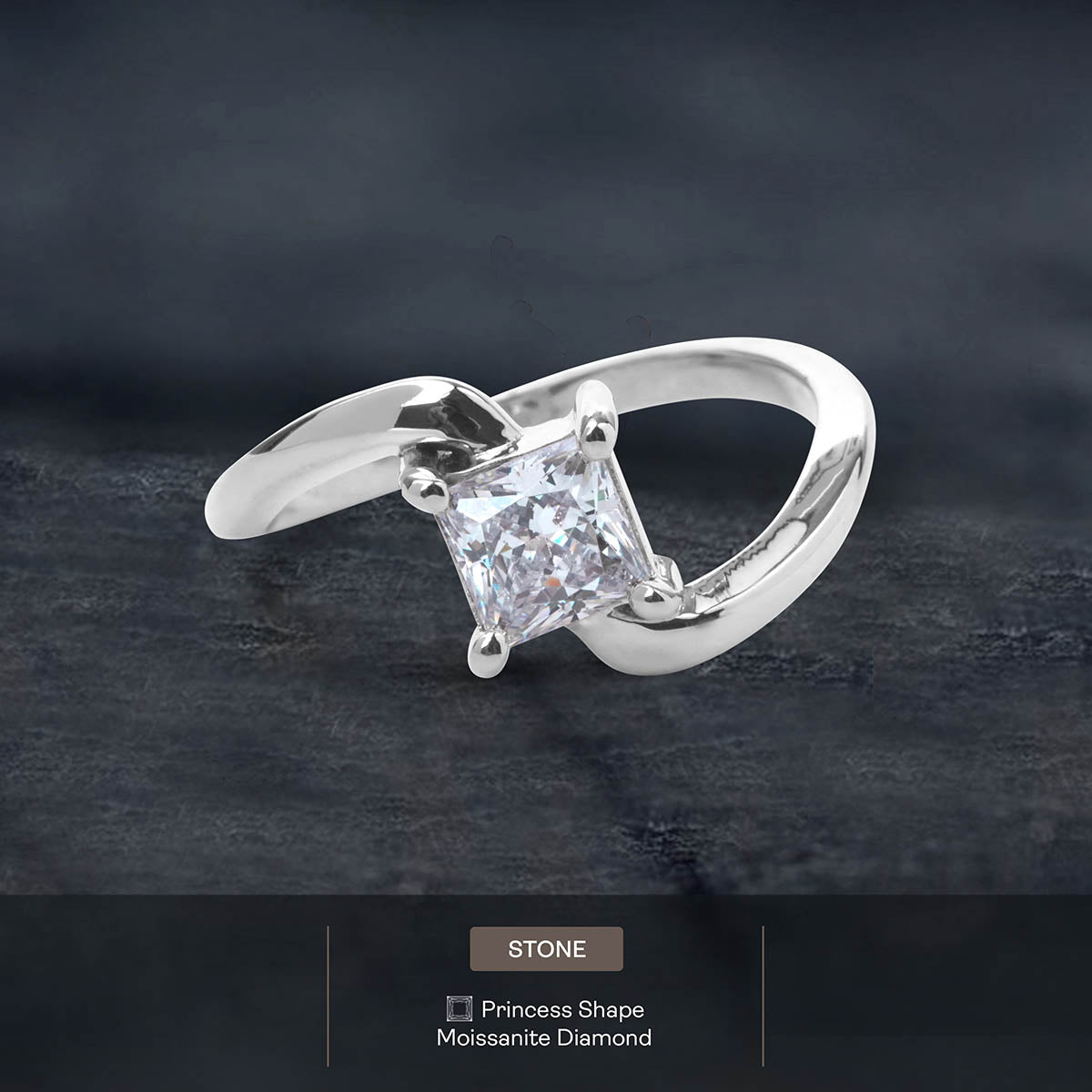 Princess Cut Solitaire Moissanite Twisted Engagement Promise Wedding Ring White Rose Gold