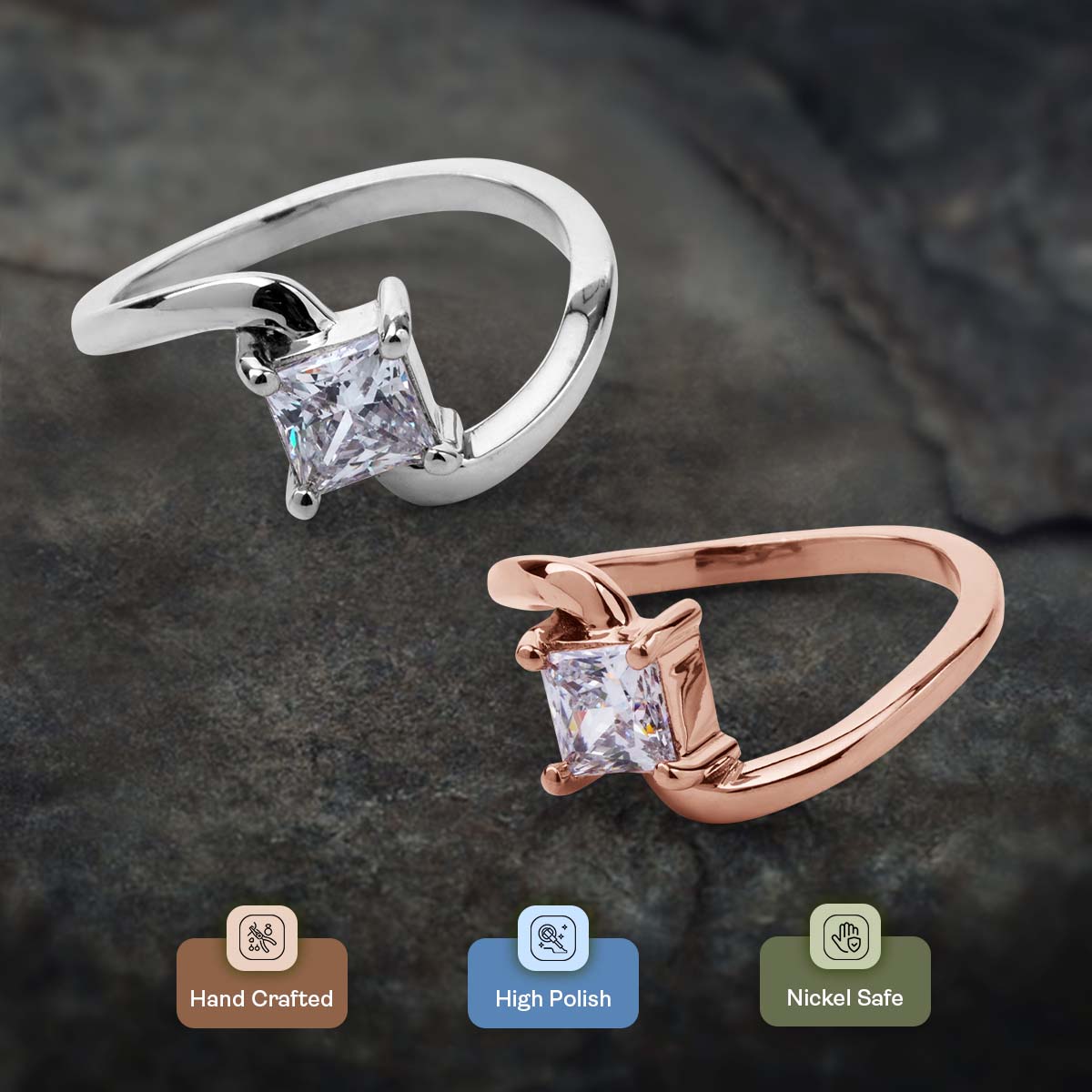Princess Cut Solitaire Moissanite Twisted Engagement Promise Wedding Ring White Rose Gold