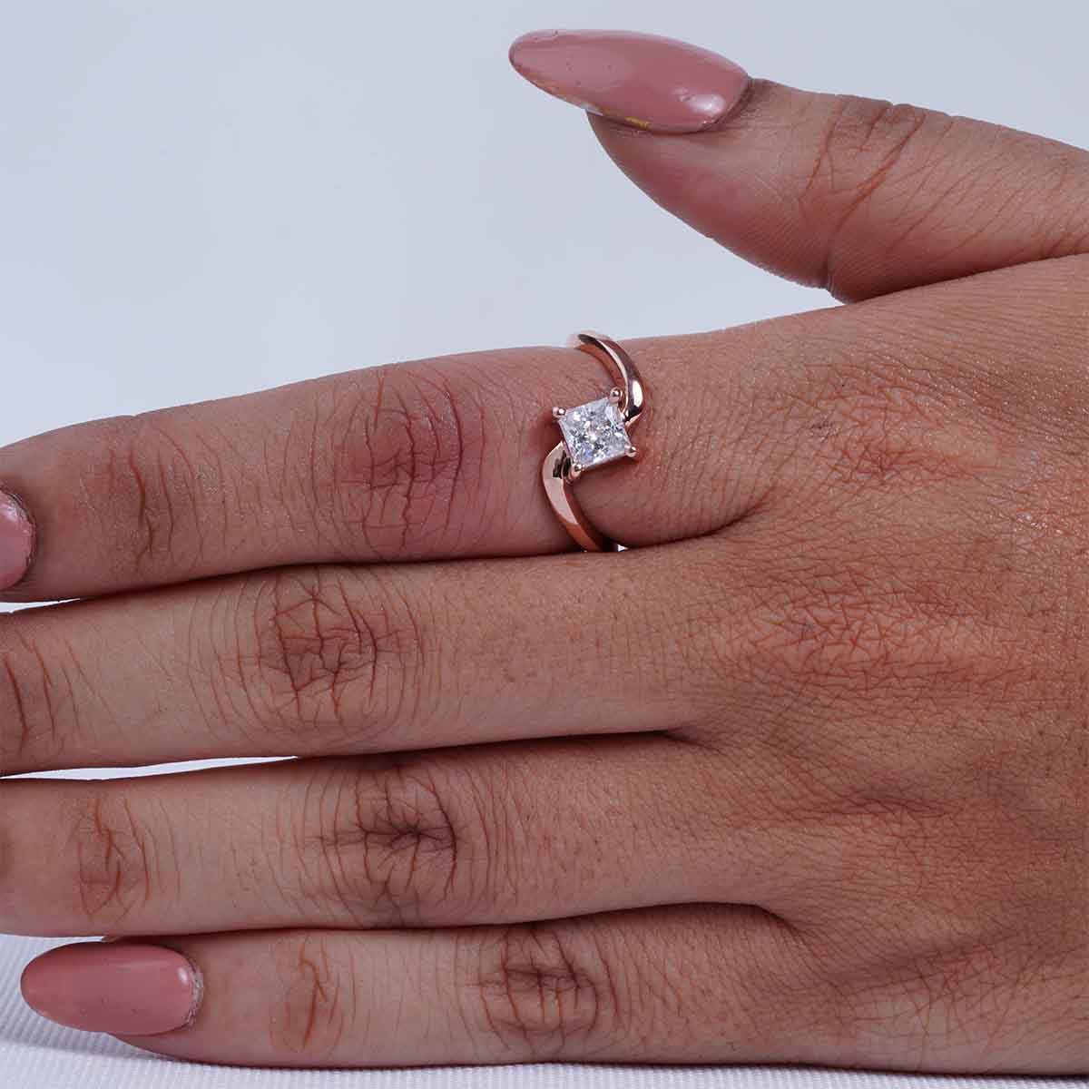 Princess Cut Solitaire Moissanite Twisted Engagement Promise Wedding Ring White Rose Gold