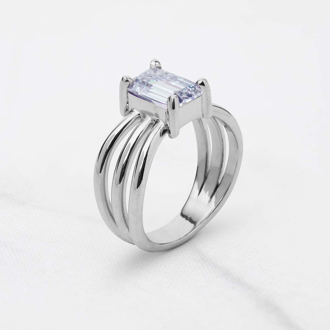 Emerald Cut Solitaire Moissanite Multi Layer Promise Engagement Wedding Ring Rose Gold