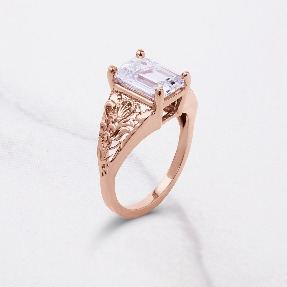 3.50CT Emerald Cut Moissanite Floral Art Deco Engagement Ring