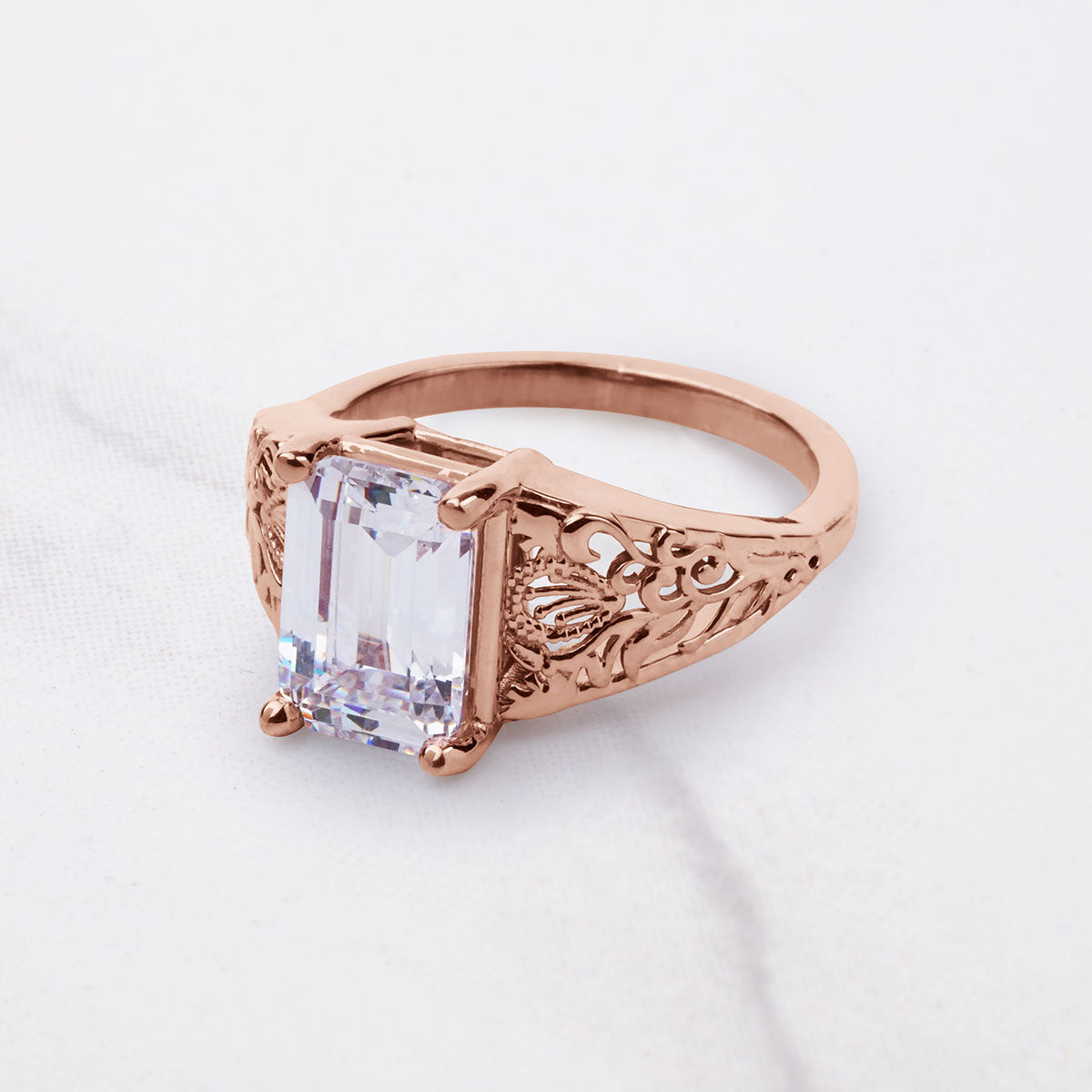 3.50CT Emerald Cut Moissanite Floral Art Deco Engagement Ring