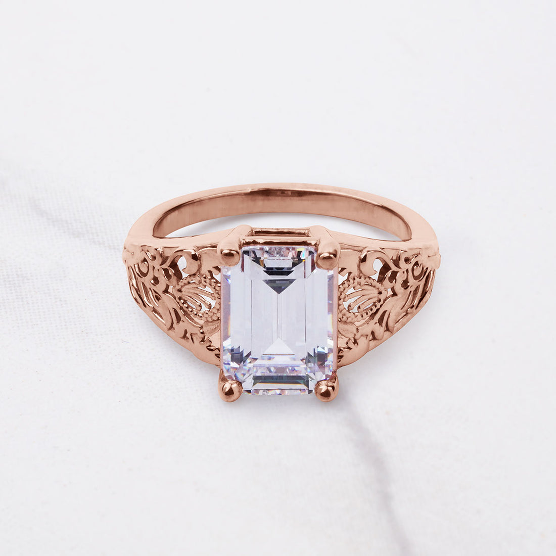 3.50CT Emerald Cut Moissanite Floral Art Deco Engagement Ring