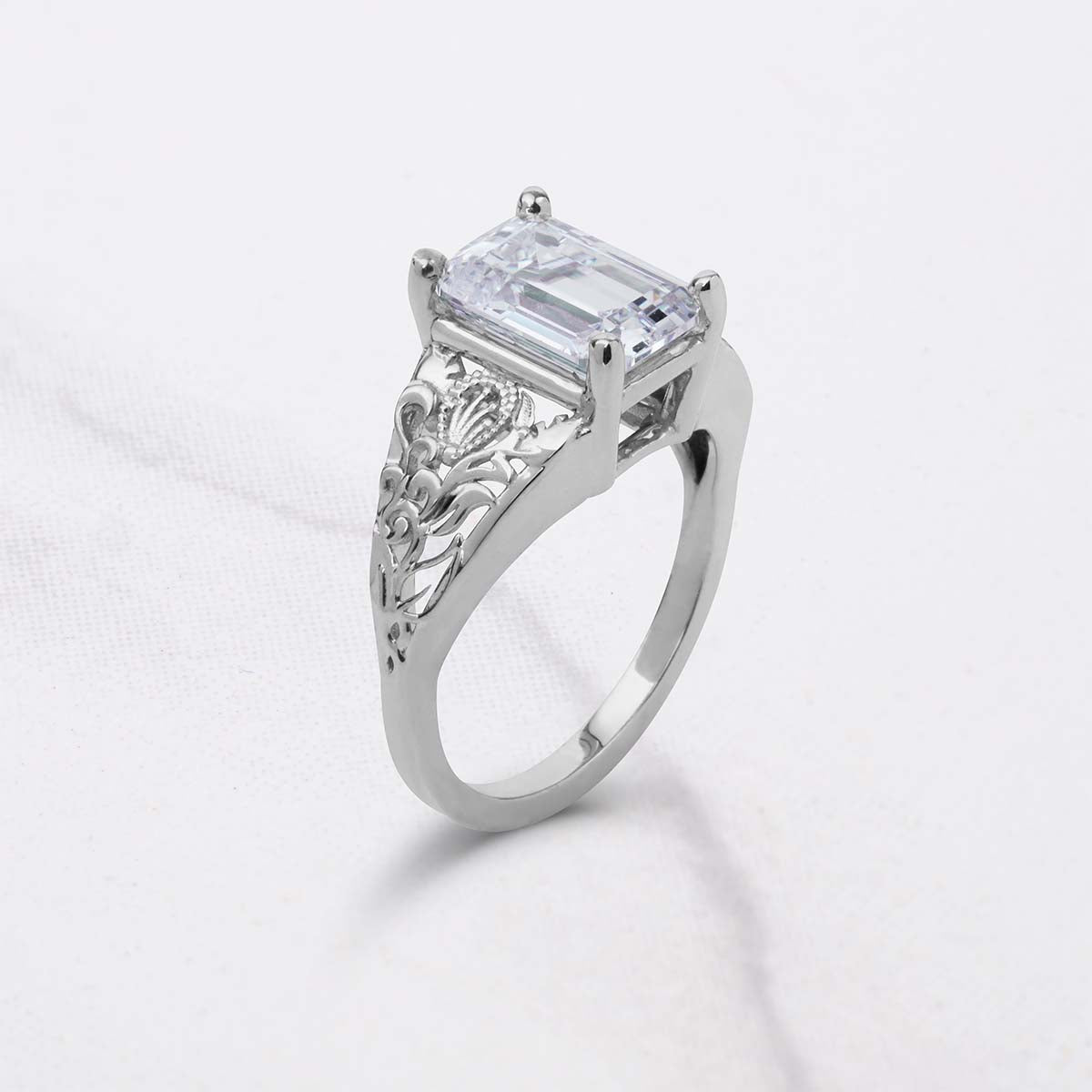 3.50CT Emerald Cut Moissanite Floral Art Deco Engagement Ring