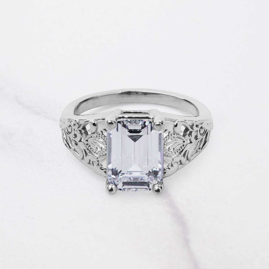3.50CT Emerald Cut Moissanite Floral Art Deco Engagement Ring