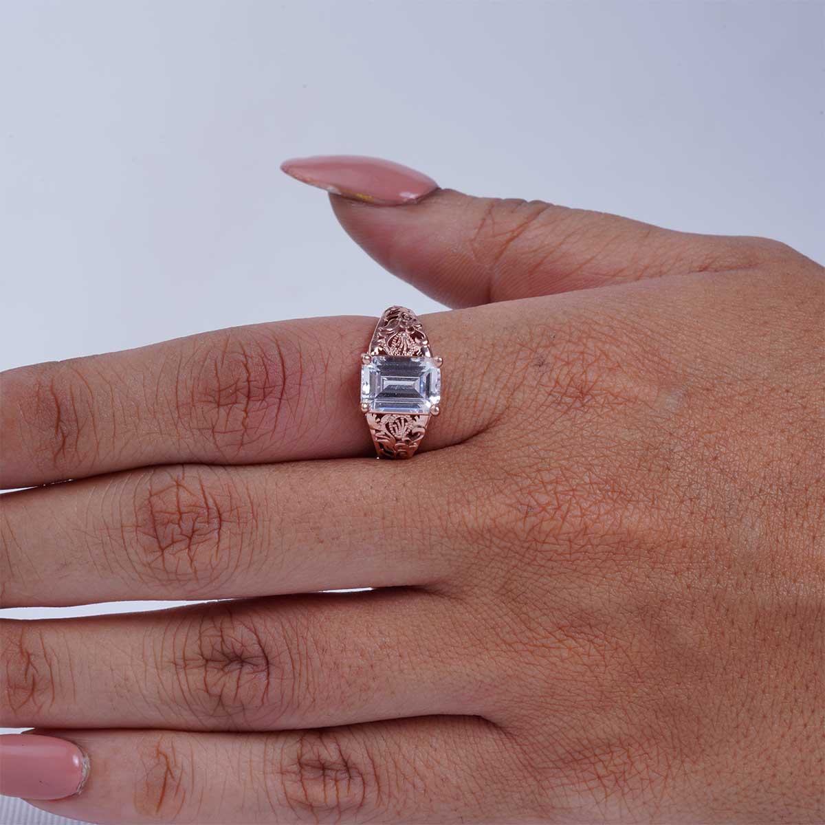 3.50CT Emerald Cut Moissanite Floral Art Deco Engagement Ring