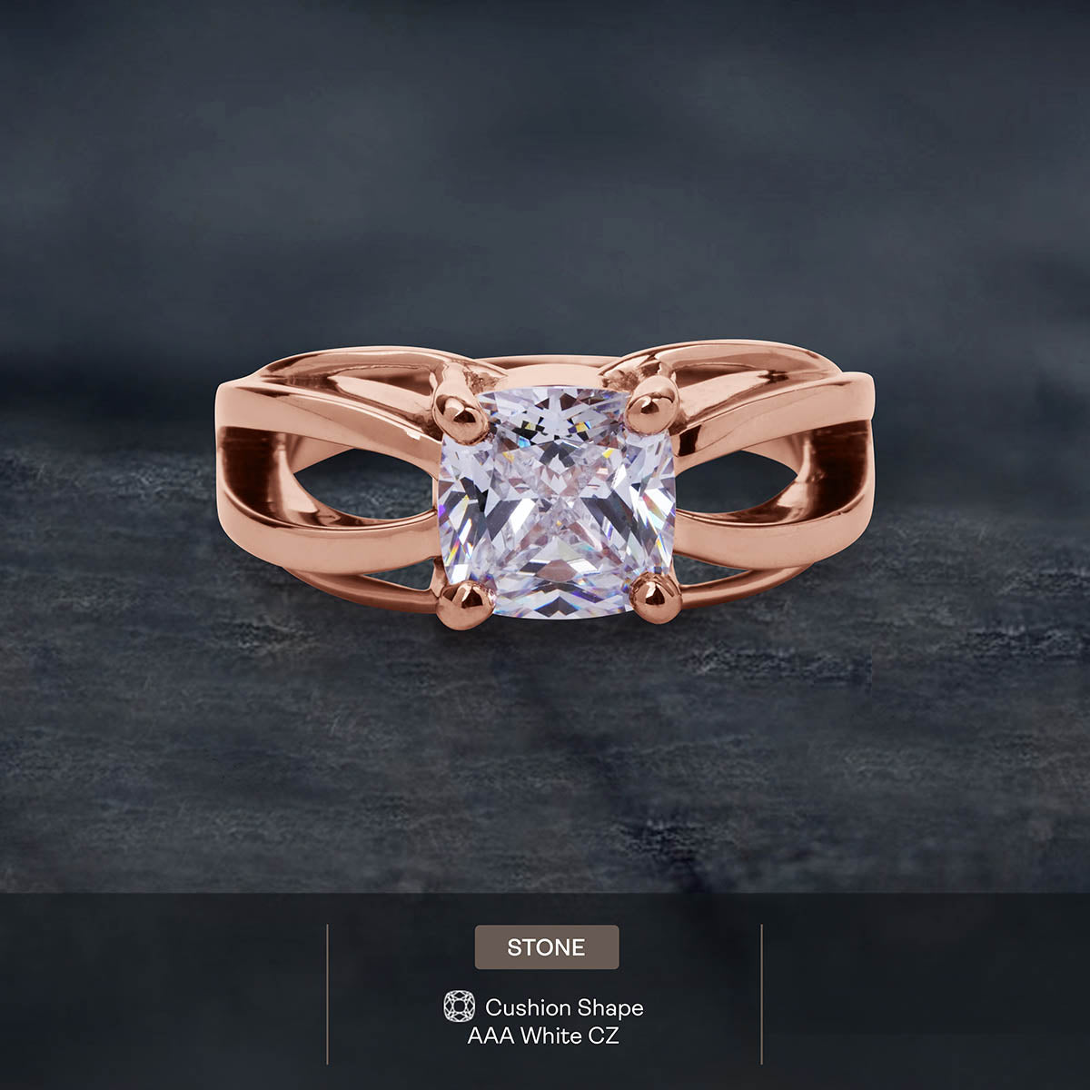 Cushion Cut Cubic Zirconia Solitaire Infinity Engagement Ring Rose Gold White Gold