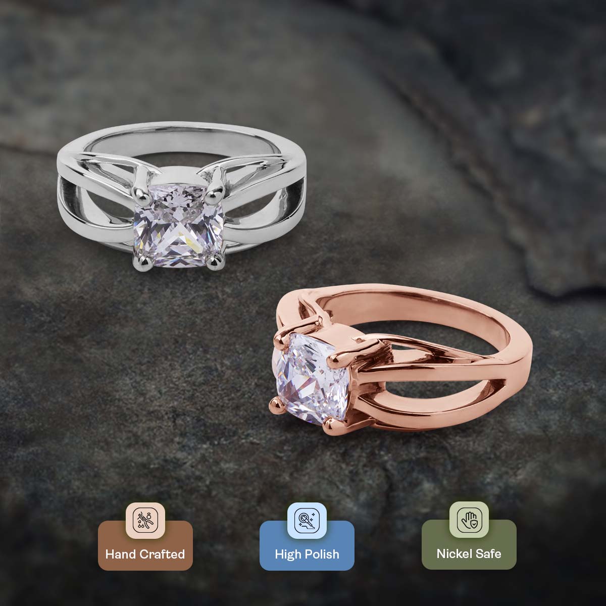 Cushion Cut Moissanite Solitaire Infinity Engagement Ring Rose Gold White Gold