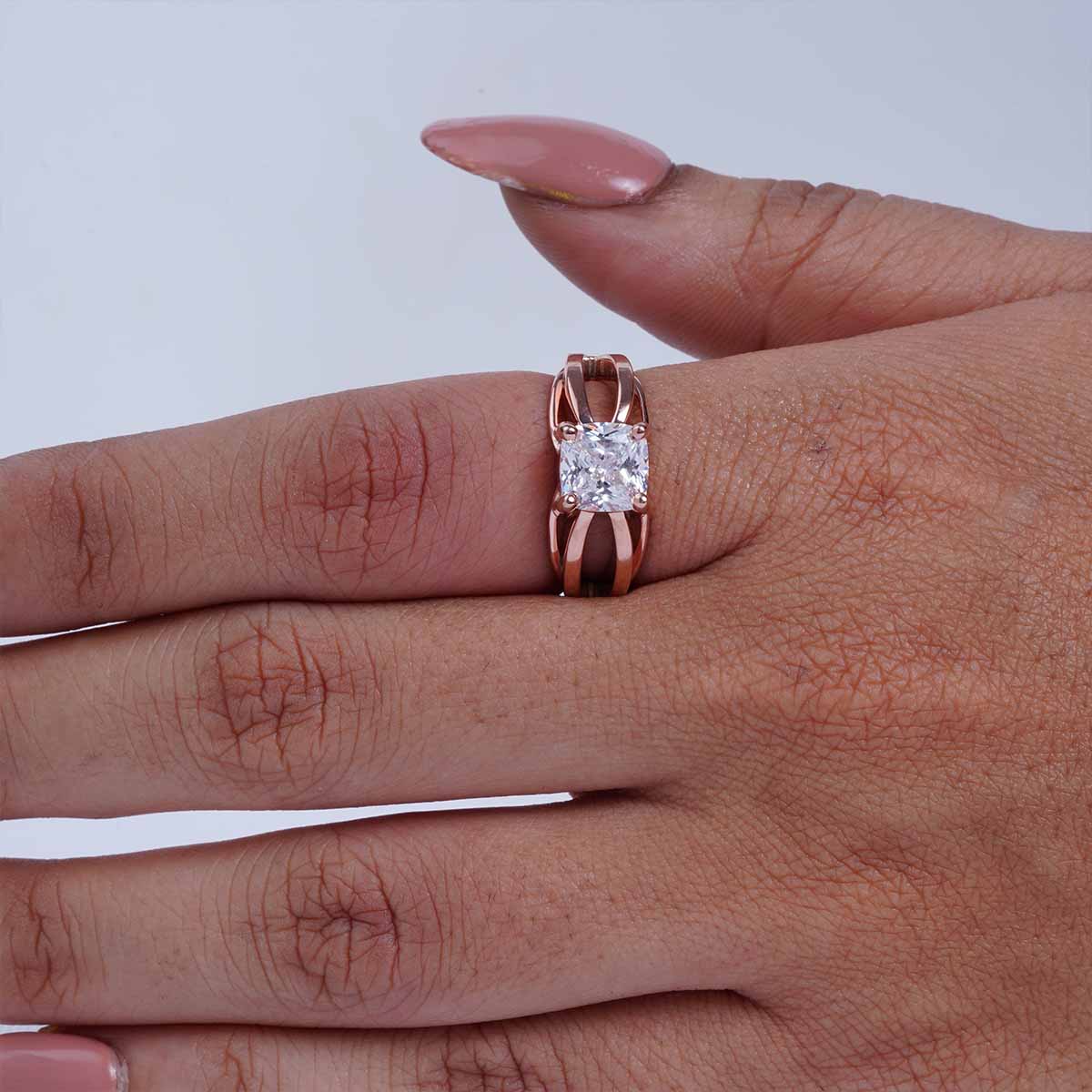 Cushion Cut Moissanite Solitaire Infinity Engagement Ring Rose Gold White Gold