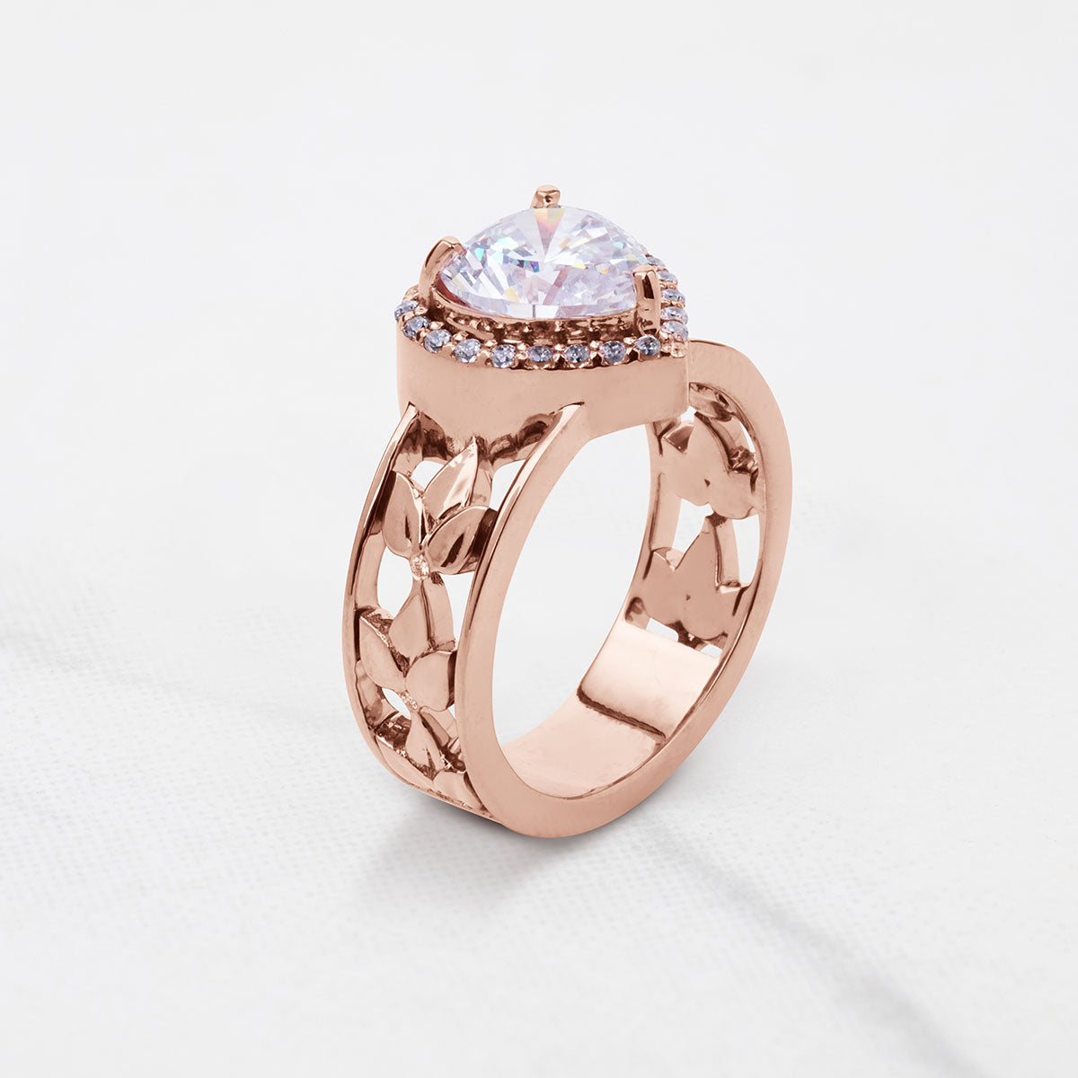 Halo Heart Moissanite Diamond Engagement Ring Art Nouveau Wedding Jewelry Rose Gold