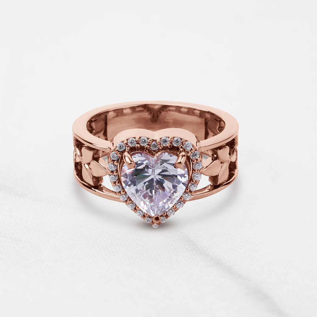 Halo Heart Moissanite Diamond Engagement Ring Art Nouveau Wedding Jewelry Rose Gold