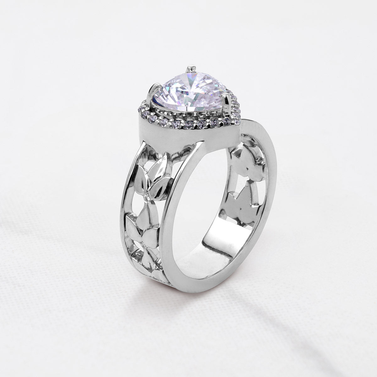 Halo Heart Moissanite Diamond Engagement Ring Art Nouveau Wedding Jewelry Rose Gold