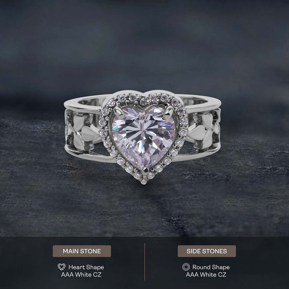 Halo Heart Cubic Zirconia Diamond Engagement Ring Art Nouveau Wedding Jewelry Rose Gold
