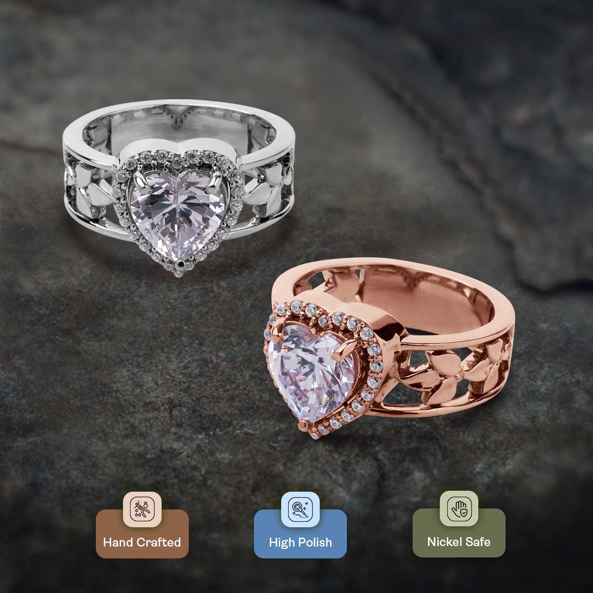 Halo Heart Moissanite Diamond Engagement Ring Art Nouveau Wedding Jewelry Rose Gold
