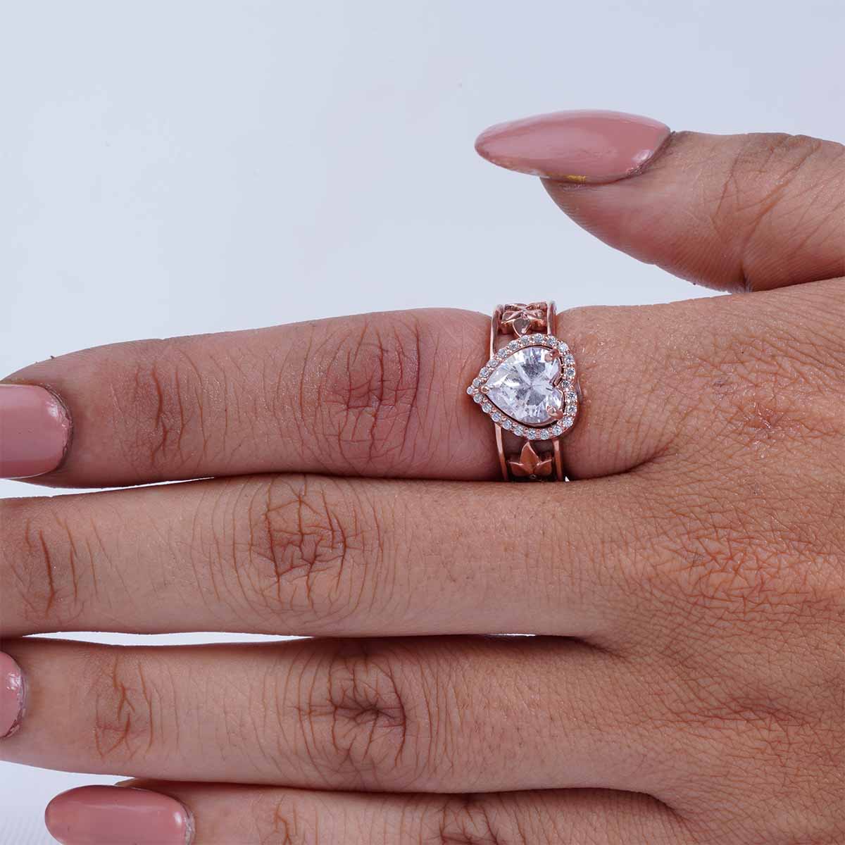 Halo Heart Moissanite Diamond Engagement Ring Art Nouveau Wedding Jewelry Rose Gold