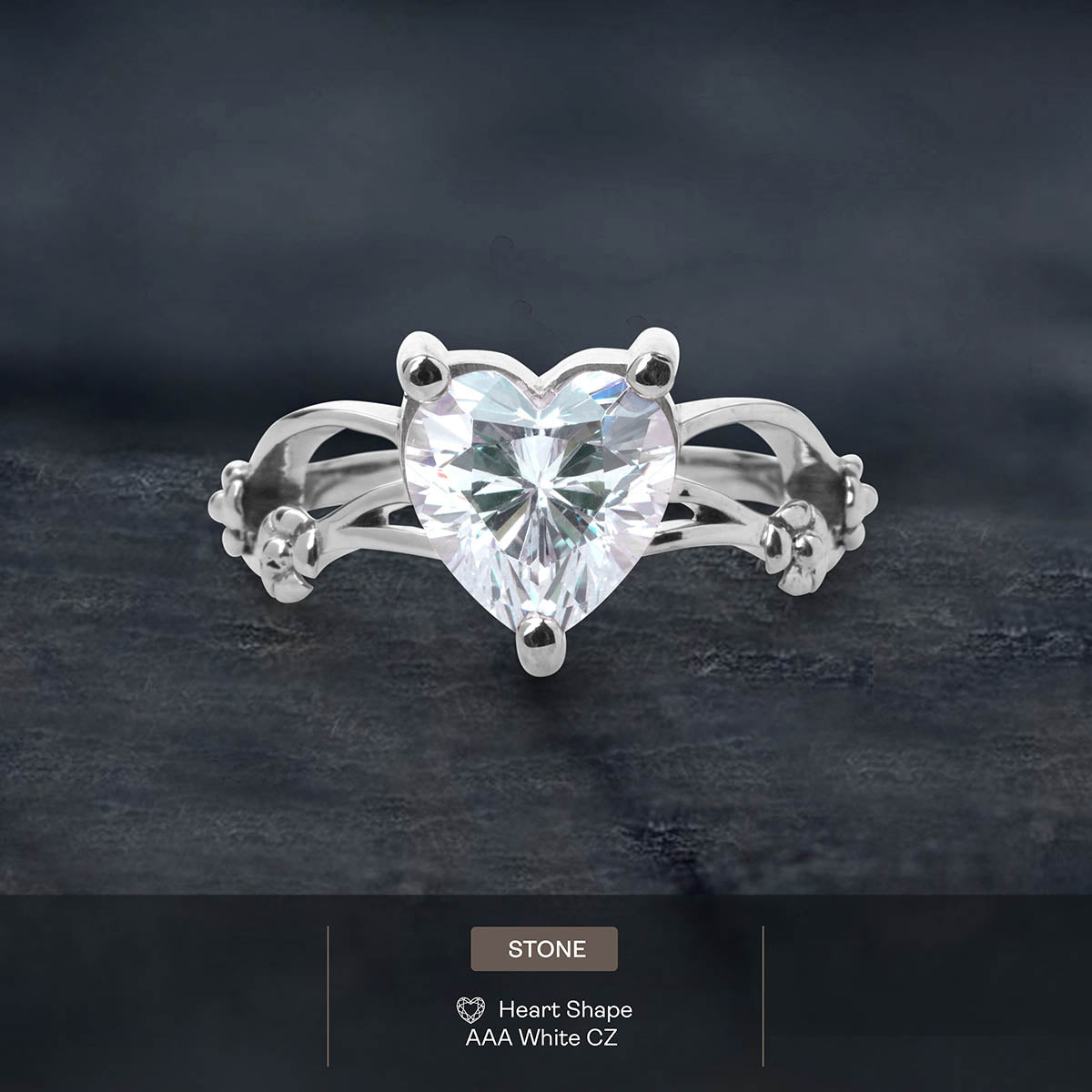 Solitaire Diamond Heart Engagement Promise Wedding Ring White Rose Gold