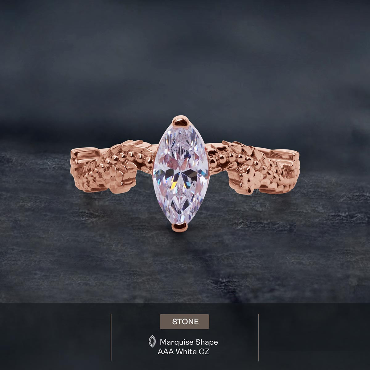 Marquise Cut Solitaire Diamond Leaf Vine Art Nouveau Promise Engagement Ring Silver Rose Gold