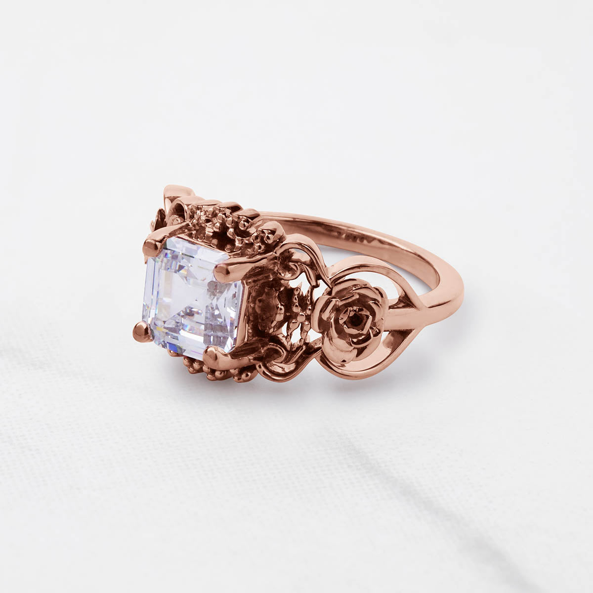 Asscher Cut Solitaire Moissanite Diamond Art Deco Engagement Ring Vintage Wedding Silver Rose Gold