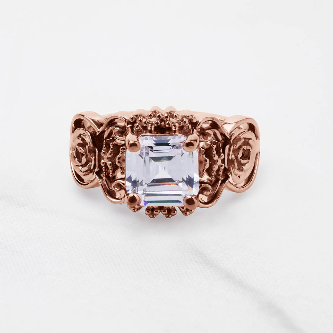 Asscher Cut Solitaire Moissanite Diamond Art Deco Engagement Ring Vintage Wedding Silver Rose Gold