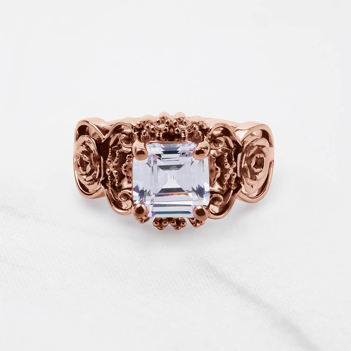 Asscher Cut Solitaire Moissanite Diamond Art Deco Engagement Ring Vintage Wedding Silver Rose Gold
