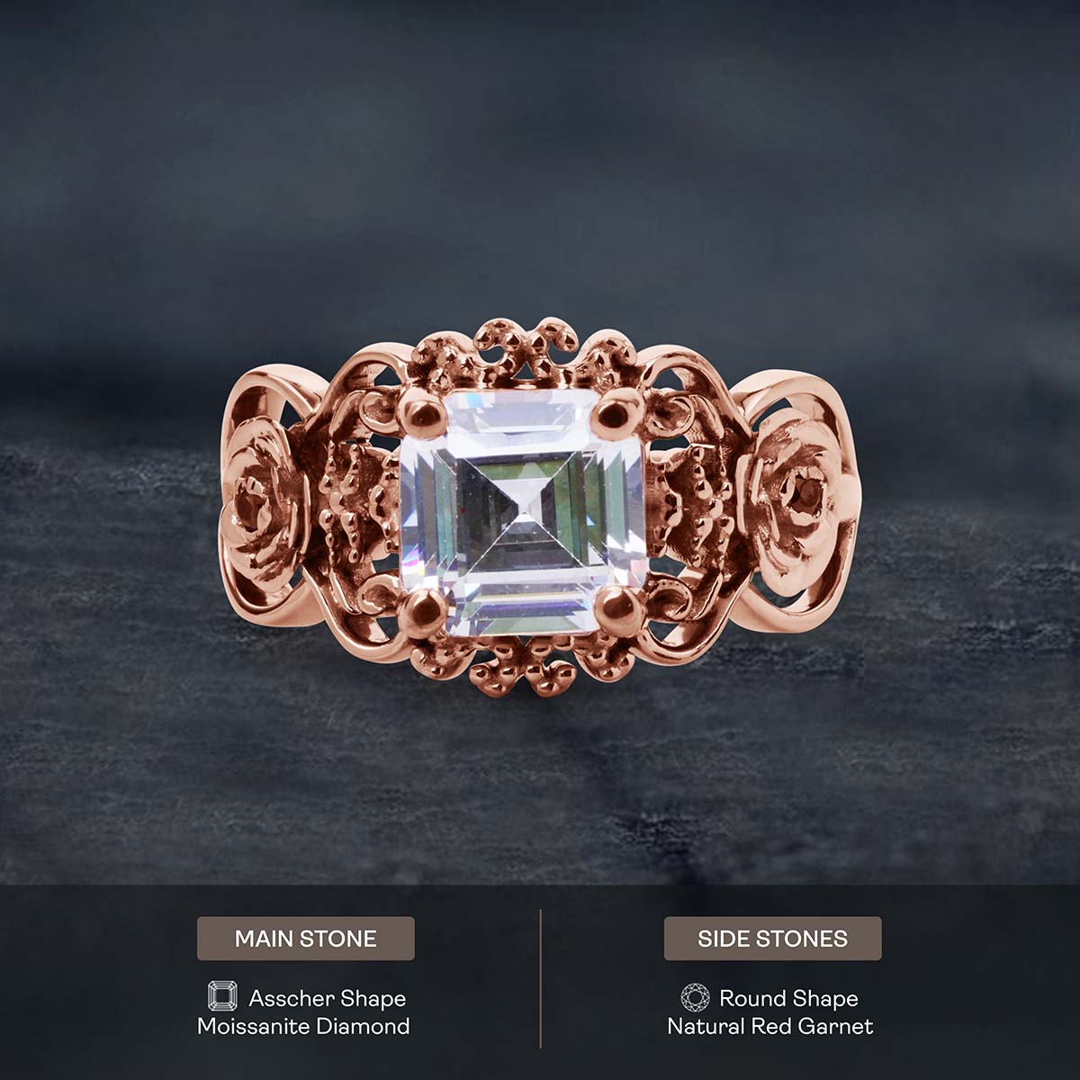 Asscher Cut Solitaire Moissanite Diamond Art Deco Engagement Ring Vintage Wedding Silver Rose Gold