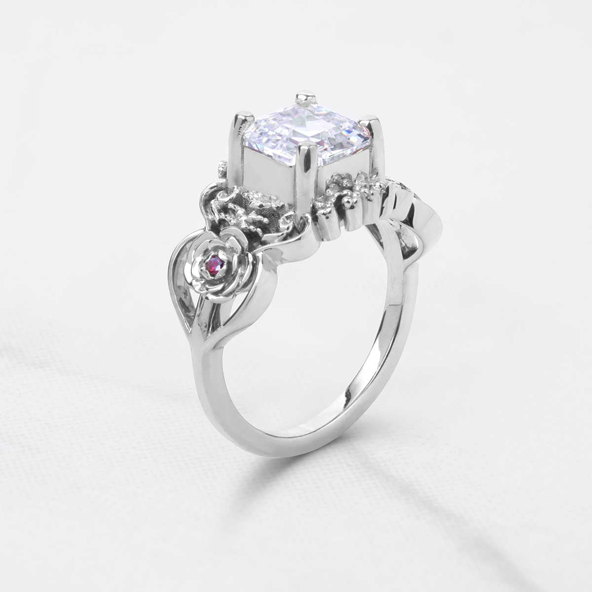Asscher Cut Solitaire Moissanite Diamond Art Deco Engagement Ring Vintage Wedding Silver Rose Gold