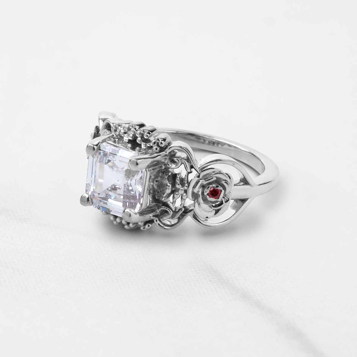Asscher Cut Solitaire Moissanite Diamond Art Deco Engagement Ring Vintage Wedding Silver Rose Gold