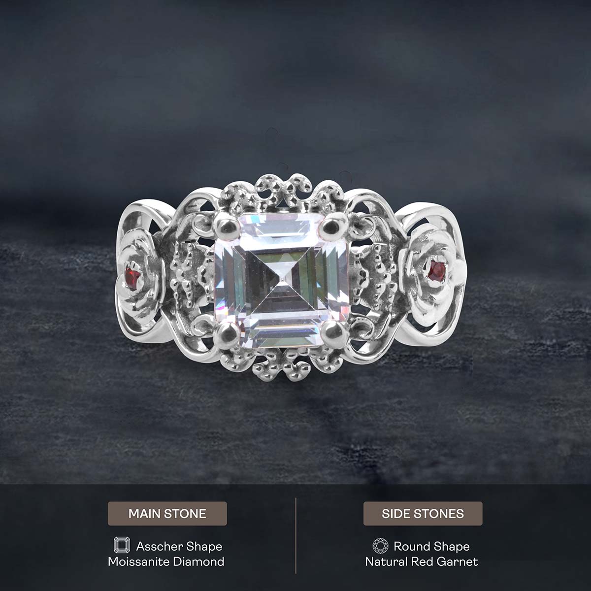 Asscher Cut Solitaire Moissanite Diamond Art Deco Engagement Ring Vintage Wedding Silver Rose Gold