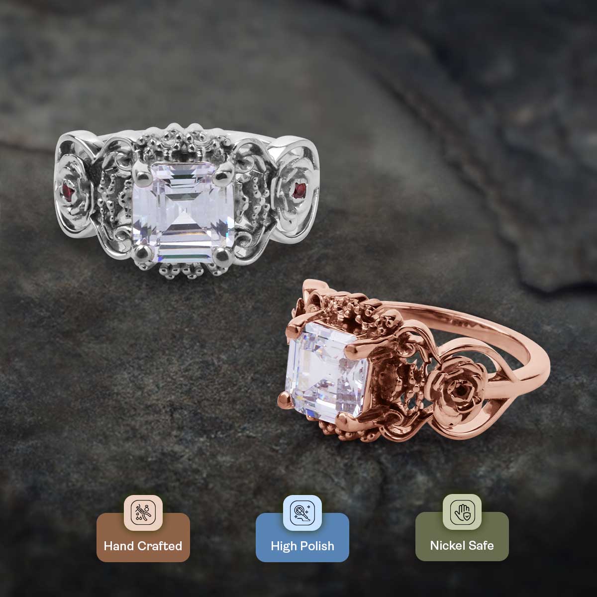 Asscher Cut Solitaire Moissanite Diamond Art Deco Engagement Ring Vintage Wedding Silver Rose Gold