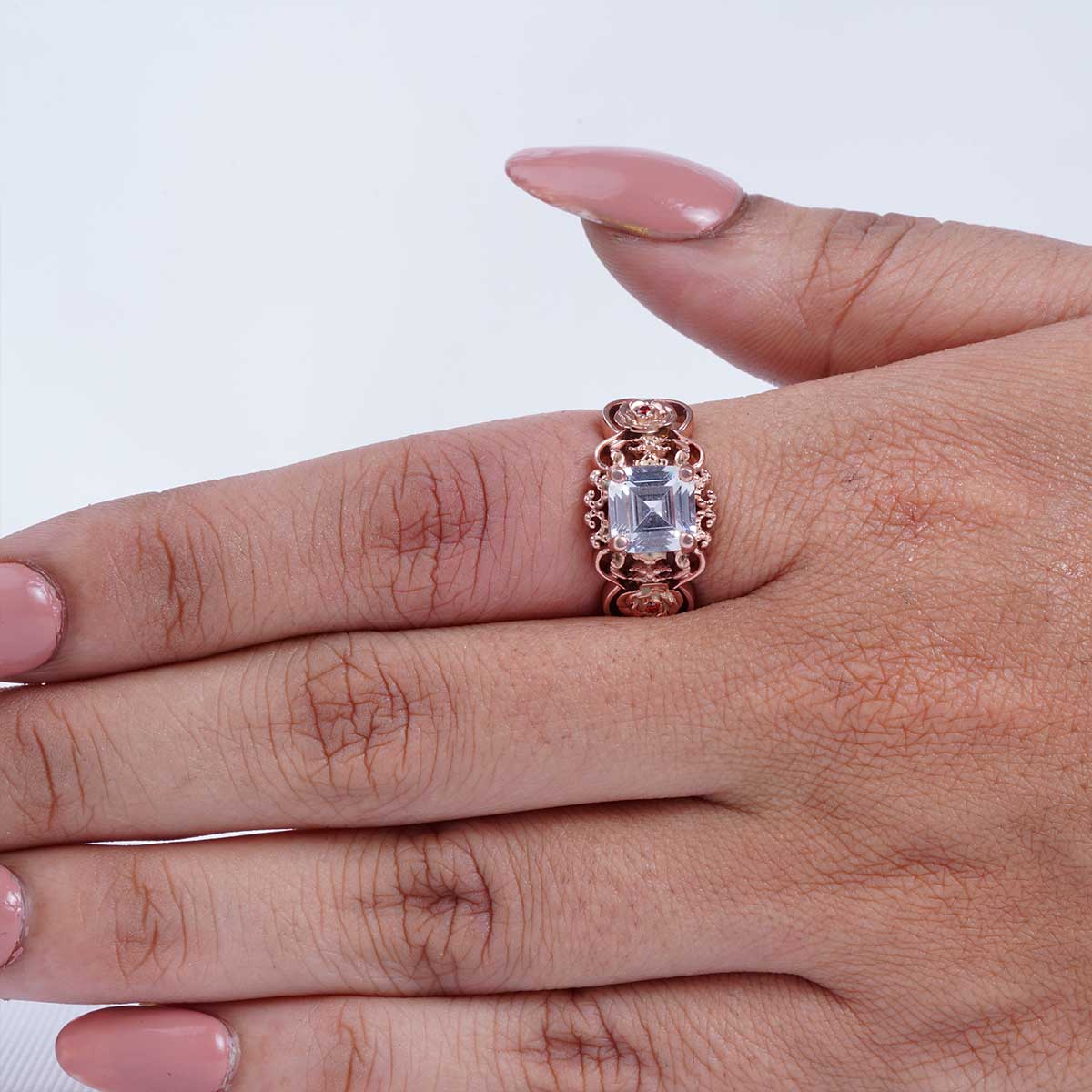 Asscher Cut Solitaire Moissanite Diamond Art Deco Engagement Ring Vintage Wedding Silver Rose Gold