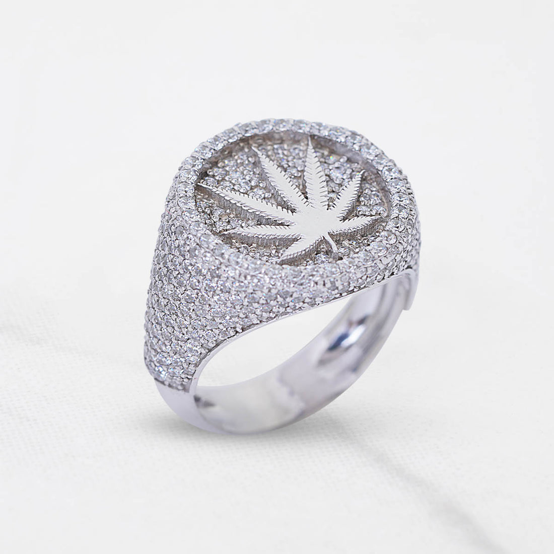 Iced Out Marijuana Ring for Men Cannabis Leaf Hip Hop Jewelry