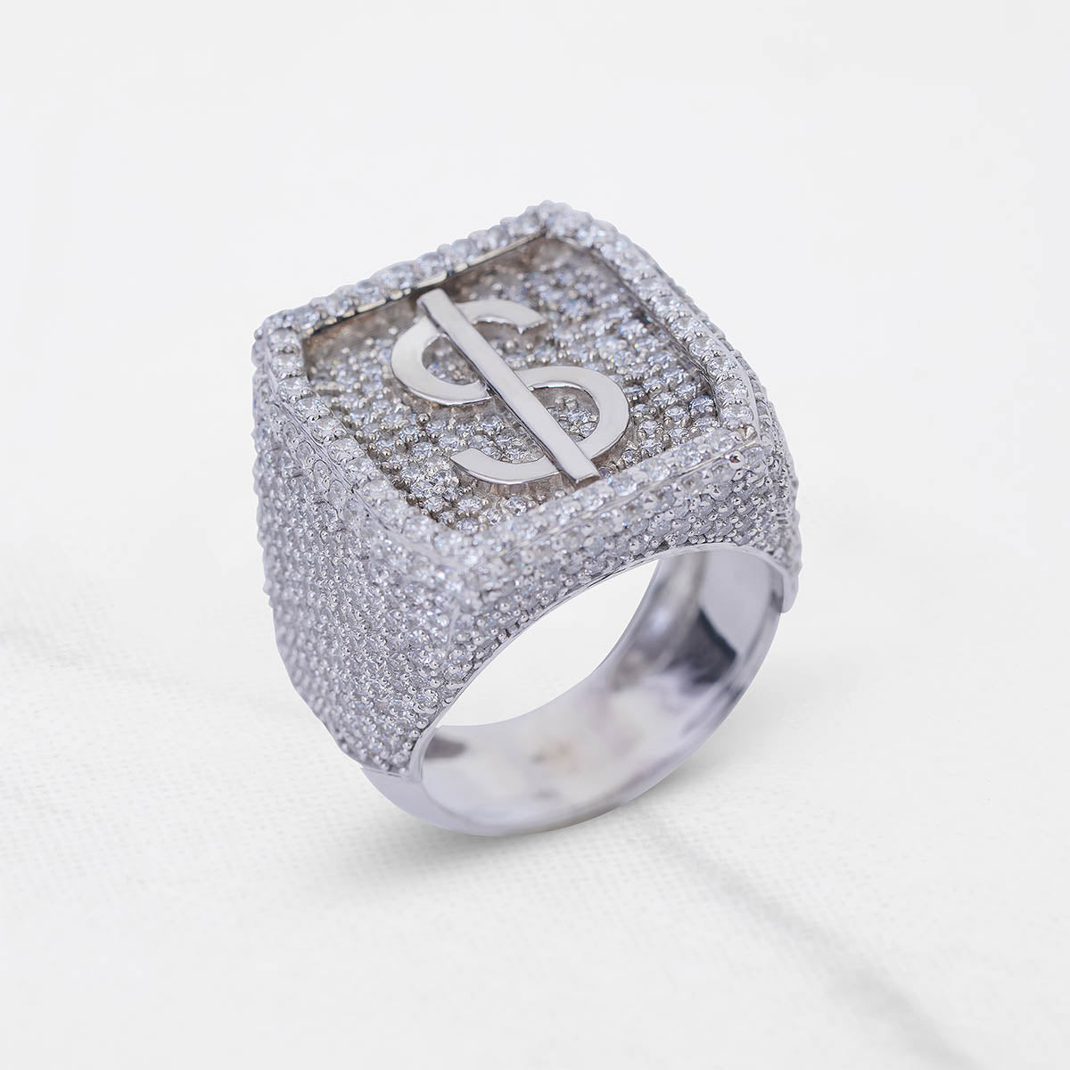 Iced Out Dollar Sign Ring for Men Hip Hop Jewelry Sterling Silver