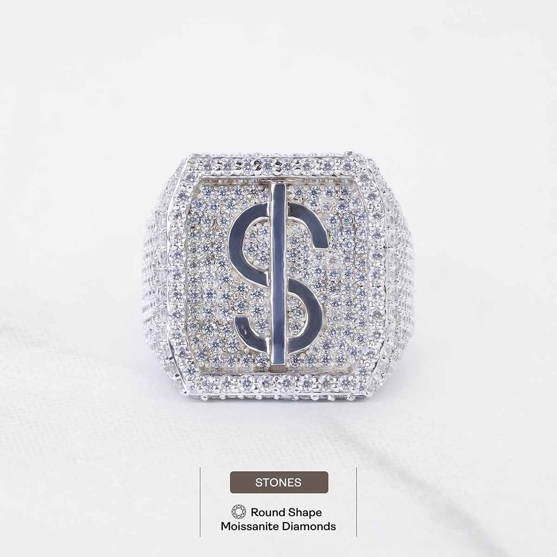 Iced Out Dollar Sign Ring for Men Hip Hop Jewelry Sterling Silver