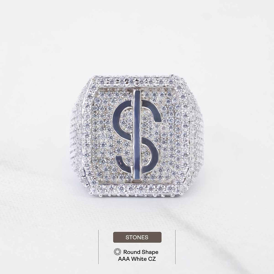 Iced Out Dollar Sign Ring for Men Hip Hop Jewelry Sterling Silver