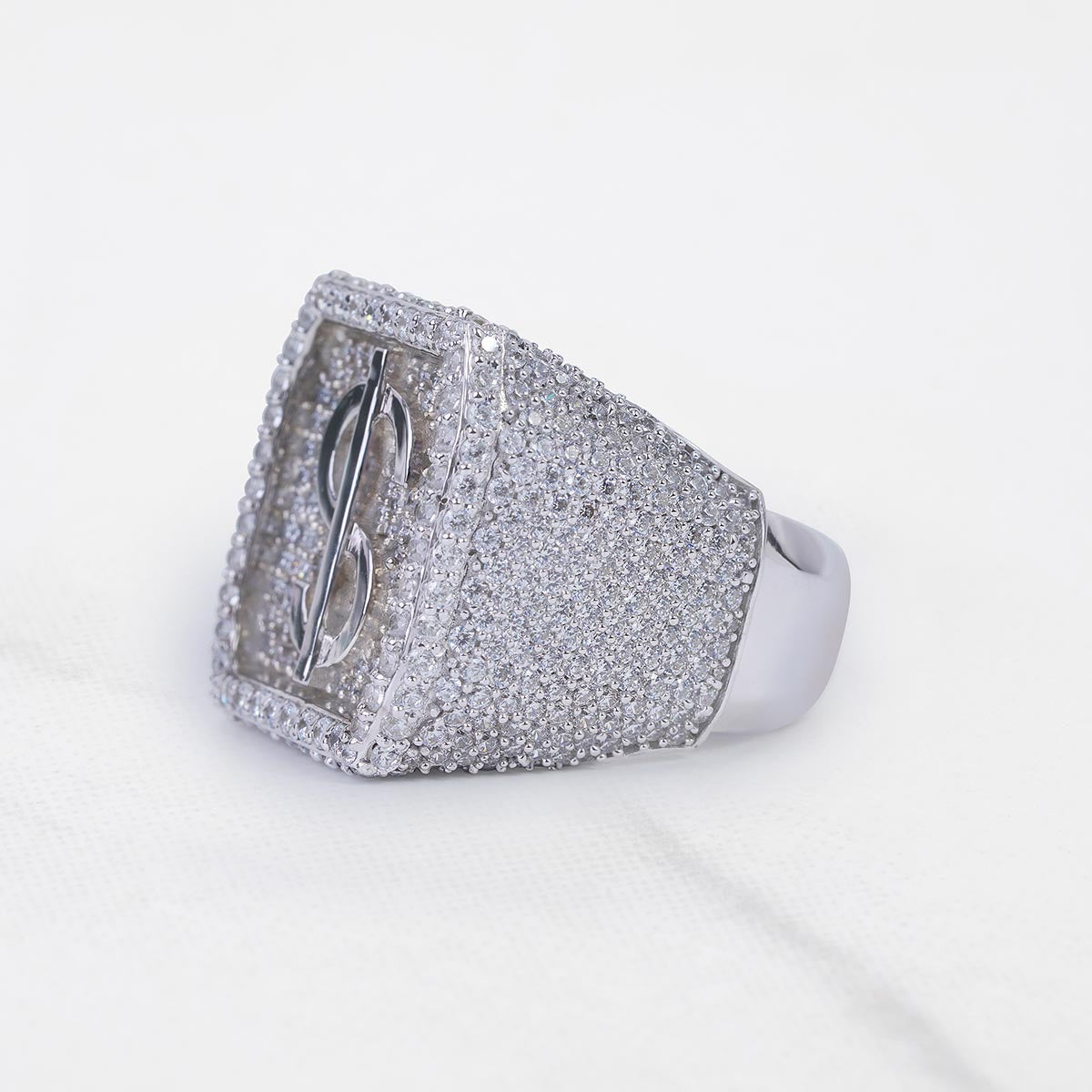 Iced Out Dollar Sign Ring for Men Hip Hop Jewelry Sterling Silver
