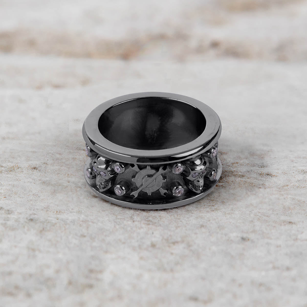 Mechanic Wrench Skull Band for Men Badass Bikers Ring Silver