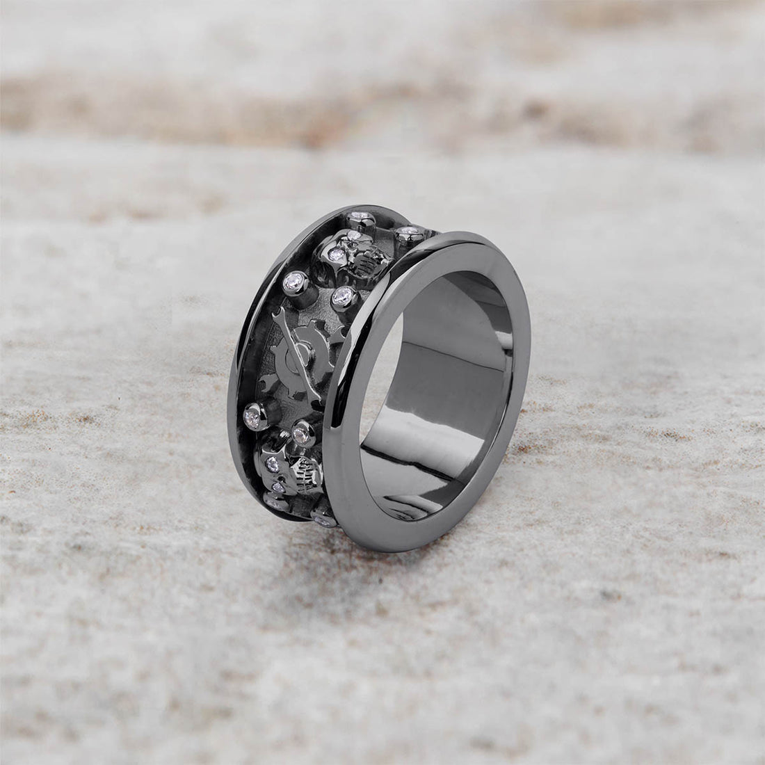 Mechanic Wrench Skull Band for Men Badass Bikers Ring Silver