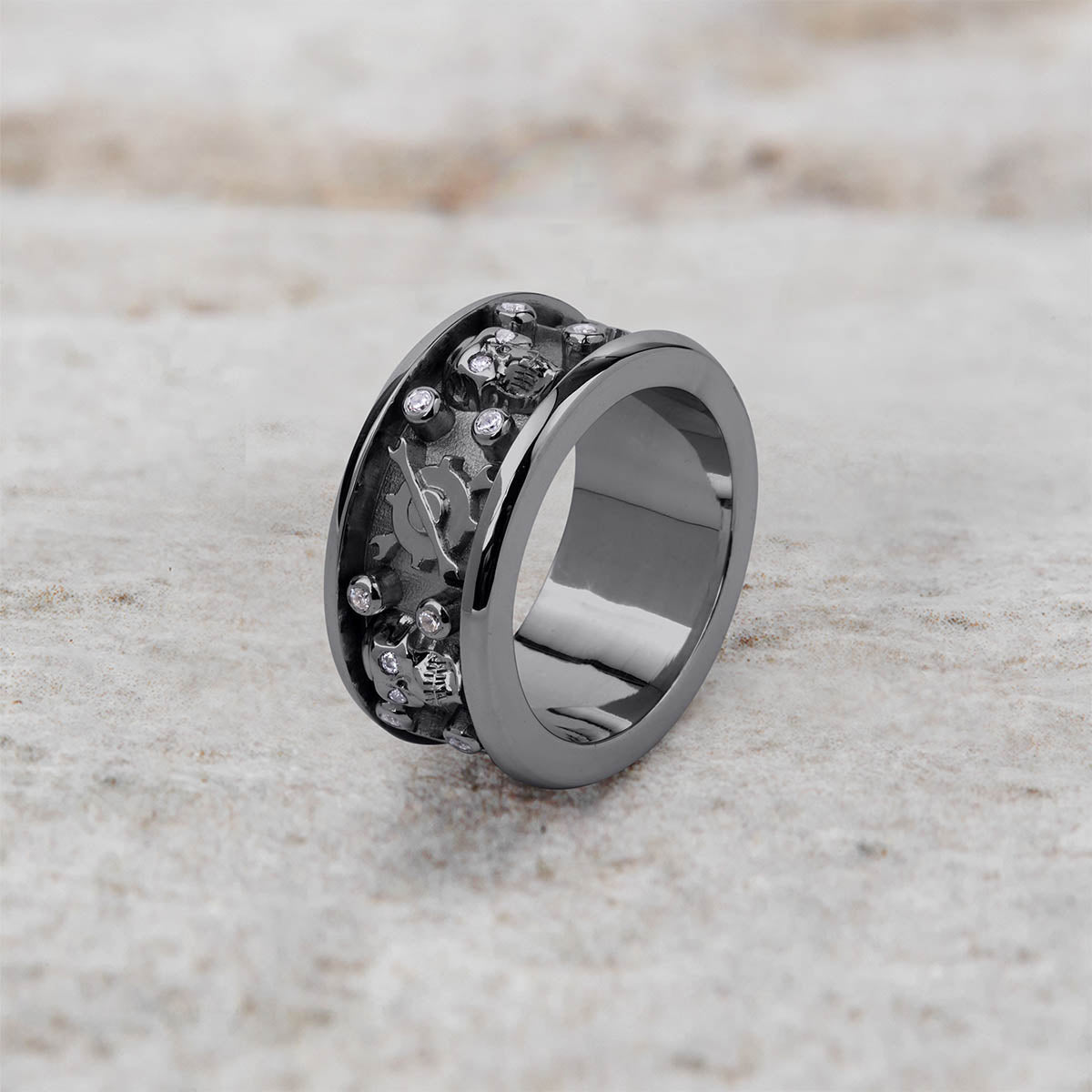 Wrench Skull Wedding Band Mechanical Spanners Biker Skull Ring