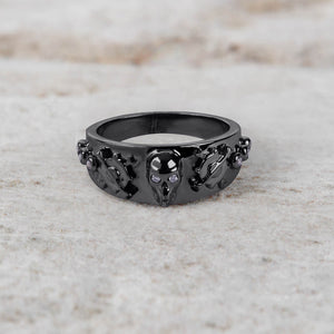 Mechanic Wrench Skull Ring Gothic Biker Wedding Band Unisex