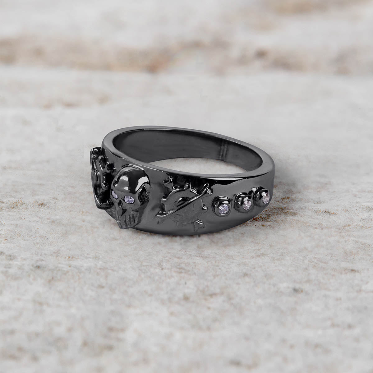Mechanic Wrench Skull Ring Gothic Biker Wedding Band Unisex