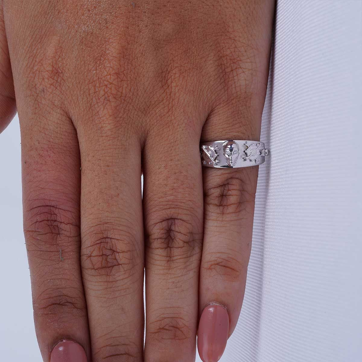 Silver Mechanic Skull Ring Crossed Spanners or Wrenches Gears